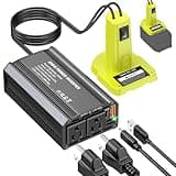 TANHEYIN 300W Power Inverter Compatible with Ryobi 18V Battery - DC 18V to AC 110V Battery Converter, Portable Power Station with PD 65W Type-C Fast Charging & 2 AC Outlet & 1 USB-A 18W Max