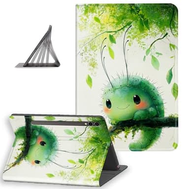 DISUOFEART for Samsung Galaxy Tab S10 Plus/ S9 Plus/ S9 FE Plus Case 12.4 Inch, Slim Lightweight Stand Cover with Auto Sleep/Wake, Smiling Green Caterpillar On Branch