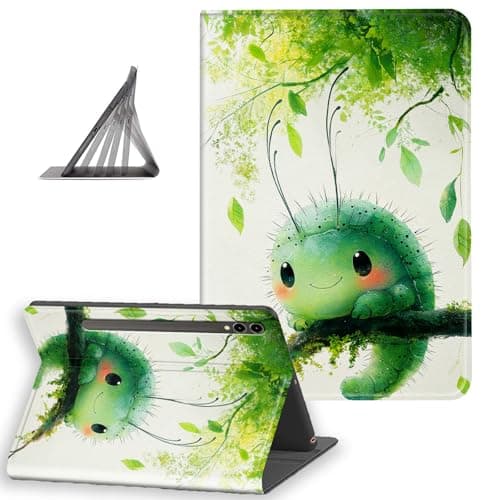 DISUOFEART for Samsung Galaxy Tab S10 Plus/ S9 Plus/ S9 FE Plus Case 12.4 Inch, Slim Lightweight Stand Cover with Auto Sleep/Wake, Smiling Green Caterpillar On Branch
