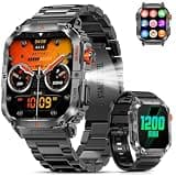 2.0" Large Screen Military Smart Watch for Men with 1200mAh Long Battery Life, Bluetooth Calling, LED Flashlight, IP68 Waterproof, 110+ Sports Modes, Heart Rate/Sleep Monitor for Android & iPhone