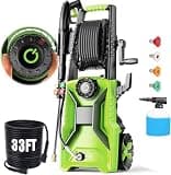 Commowner Electric Pressure Washer 5000 PSI Adjustable Pressure, Power Wahser Powered with 33ft Pressure Hose, 4 Nozzles and 500ml Foam Cannon, Powerwahser for Home, Car, Green