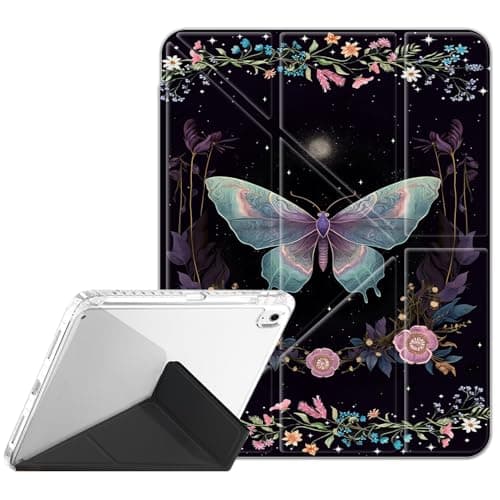 Case for Samsung Galaxy Tab S6 Lite 10.4" 2024/2022/2020, Galaxy Tab S6 Lite SM-P620/P625/P610/P613/P615/P619 Tablet,Clear Back Y-Fold Standing Cover Auto Sleep/Wake ,Magical Night Moth