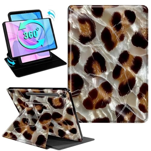 Gmeyutqy Case for Samsung Galaxy Tab S10 Lite/S10 FE/S9 FE 10.9-Inch/S9 11-Inch, 360 Degree Rotating Swivel Stand Flip Leather Cover with Auto Sleep/Wake, Brown Leopard