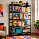 Notmise Bookshelf, Metal Wide Bookcase, Heavy Duty Adjustable Industrial Shelf for Living Room, Bedroom and Library, Black
