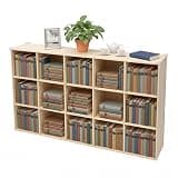 15 Cube Solid Wood Bookshelf, 3 Tier Solid Wood Cube Storage Organizer with Deepened Compartments Semi-Open Design & High Stability Book Storage Display Cabinet for Home Office Study Coffee Shop