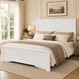 SAMTRA King Bed Frame with 64.1" Extra Tall Headboard, Farmhouse Platform Bed Frame with Wood Slat Support, Noise-Free, Easy Assembly, No Box Spring Needed, White