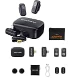 Hollyland Lark A1 Combo 2-Person Wireless Microphone System with USB-C and Lightning Connectors for Mobile Devices (Space Gray, 2.4 GHz) with Cleaning Cloth Bundle