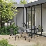 KLGBNCVE 5 Piece Patio Dining Set Steel Anthracite with Mesh Design, Foldable Table and Stackable Chairs for Outdoor Garden or Dining Room