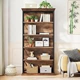 LOVEZOE 5 Tier Industrial Bookshelf, X Pattern Side Bookcase for Home Office Living Room, E0 Panel and Metal Frame, 34 kg per Shelf