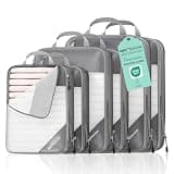 NICOSHOW 6 Set Compression Packing Cubes for Travel - Compressible, Lightweight, and Space-Saving Packing Cubes, Travel Essentials for Women, Grey
