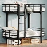 Feonase Metal Bunk Bed Twin Over Twin, Industrial Bunkbeds Heavy Duty Bed with High Safety Guard Rails and Built-in Handrails & Wide Steps, Steel Bed for School, Bedroom, Black