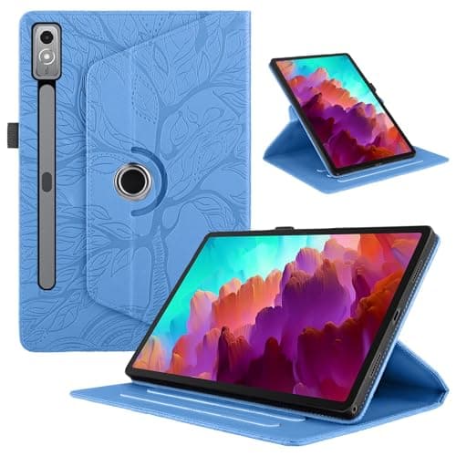 Anti-Yellowing Tablet Case Compatible with Lenovo Tab P12/for Pad Pro Case For 12.7 Inch Tablet Stand Rotating 360 Degree For Foldable Embossed Shell Tree Life (Blu)