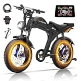 Movcan V70 Electric Dirt Bike for Adults,2000W Motor Peak 2500W Up to 35MPH,52V 23.4Ah Removable Battery,20” Fat Tire Ebike, Phone Holder 7 Speed Dual Hydraulic Brake Electric Motorcycle Bikes,Black