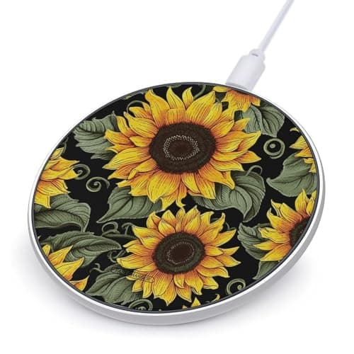 Floral Sunflower Wireless Charger Portable Fast Charging Pad Lightweight Wireless Charging Pad 10W Slim Charging Station for Phone Charger Mat for Travel Home Office Desk