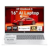HP OmniBook 5 16 Inch Laptop, 16" 2K IPS Touchscreen Business Laptop Computer Copilot Plus PC, AMD Ryzen AI 7(Beat i7-1355U), 16GB DDR5 1TB SSD, Windows 11 Pro|10-Key Backlit KB|USB-C(Displayport)
