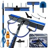 5-24 FT Solar Panel Cleaning Kit, Water Fed Pole Window Cleaning with Soap Dispenser, Window Washing Kit with Extension Pole, Squeegee and Cobweb Dusters for Windows, Solar Panels and Exterior Walls