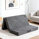 2 6 Inch Tri-fold Mattress King Size, Grey Spacious Folding Memory Foam Bed with Washable Cover & Storage Bag, Portable Floor Lounger for Guests, Families & RV