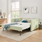 KEIKI Full Size Upholstered Gingham Daybed with Trundle, Full to King Design Adorable Wave Shaped Extendable Sofa Bed, Easy Assembly, No Box Spring Required, for Living Room & Bedroom, Green