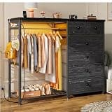 EnHomee 49.2" W Dresser with Hanging Rack & 6 Drawers, Grid Panel & 4 Hooks