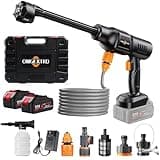 OMGEXTRD Cordless Car Washer, Portable Cleaning System with 3.0Ah Battery*2, 6-in-1 Nozzle, Foam Sprayer, 17FT Hose, Self-Priming for Car, Garden & Floor Cleaning