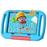 Nyxolaria Android 15 Kids Tablet 10.1", 12GB RAM 64GB ROM, 2.0GHz Processor, 6000mAh Battery, Dual 2MP+8MP Camera, Shockproof EVA Silicone Case, Toddler Educational Learning Tablet PC (Blue)
