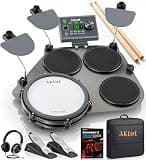 AKLOT Portable Electric Drum Set: 8" Dual-Zone Mesh Snare Drum, Desktop Drum Kit for Beginner, 360 Sounds, 10 Drum Kits, USB-MIDI, Dual Pedals, Headphones, Lesson Book, Carry Bag