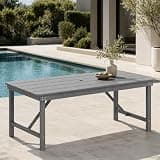 Patio Kingdom 67" Rectangular Outdoor Dining Table, All-Weather HDPE Patio Table for 6-8 Person, Large Composite Wood Furniture with Umbrella Hole for Backyard Deck Garden Poolside, Gray