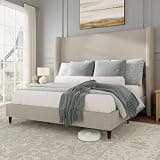 Jocisland Queen Bed Frame Linen Upholstered Wingback Headboard, Brown