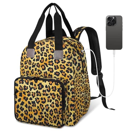 Shoblo Leopard Printed Diaper Bag Backpack for Travel, Waterproof Diaper Bag with Insulated Bottle Pockets & USB Port, Large Capacity Baby Bag for Moms & Dads