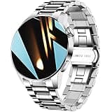 LAKEYLOYI Smart Watches Men Women, Bluetooth Calls, Heart Rate Sleep Monitor,IP67 Waterproof Fitness Tracker, Black Stainless Steel Watches for Android & iOS (B-Silver)