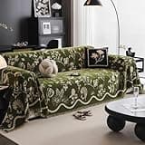 DREAMINGO Green Floral Couch Cover Farmhouse Botanical Jacquard Sofa Covers for 3 Cushion Couch Cozy Chenille Living Room Furniture Futon Sectional Sofa Slipcovers Washable, XX-Large 71"x150"