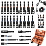 35 PCS Magnetic Nut Driver Set, Impact Drill Driver Bit 1/4" Hex Shank, SAE & Metric Cr-V Steel Nut Drivers with Quick-Release Extensions, Impact Socket Adapters, Bit Holder, 8PCS S2 Bits, Toolbox
