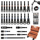 35 PCS Magnetic Nut Driver Set, Impact Drill Driver Bit 1/4" Hex Shank, SAE & Metric Cr-V Steel Nut Drivers with Quick-Release Extensions, Impact Socket Adapters, Bit Holder, 8PCS S2 Bits, Toolbox