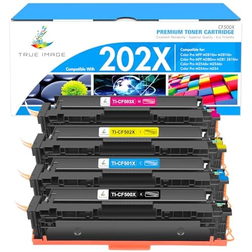 TRUE IMAGE 202X Toner Cartridge 202A M281fdw Compatible for HP 202X 202A CF500X CF500A Color LaserJet Pro MFP M281cdw M254dw M281fdn M280nw 281fdw M254 M281 Printer (Black Cyan Yellow Magenta 4 Pack)