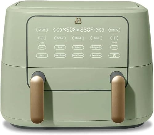 Trizone 9-Quart Dual Zone Air Fryer Exclusive with Divider & Crisper Trays, Digital Touchscreen for 2-in-1 Cooking By Drew Barrymoree (Sage Green)