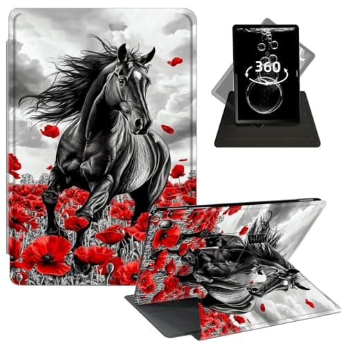 FKIUBWRY Case for Amazon Kindle Fire Max 11 Tablet (13th Generation,2023 Release),360 Degree Rotating PU Leather Folio Stand Cover for Fire 11 Tablet with Auto Sleep/Wake,Black Horse Flower