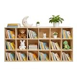 XIJIE 18 Cubes Solid Wood Freestanding Bookcase, Floor Display Rack for Books Crafts Collectibles