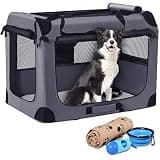 Petprsco Portable Dog Crate - 32"x23"x23" Collapsible Dog Travel Crate for Medium/Large Dogs with Soft Blanket, Foldable Bowl & Poop Bag Dispenser - Indoor & Outdoor Use