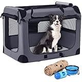 Petprsco Portable Dog Crate - 32"x23"x23" Collapsible Dog Travel Crate for Medium/Large Dogs with Soft Blanket, Foldable Bowl & Poop Bag Dispenser - Indoor & Outdoor Use