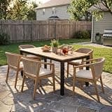 Hassyee 7-Piece Outdoor Dining Set with Acacia Wood Dining Table for Balcony, Backyard, Patio Dining Furniture Set with Comfortable Cushions and Aluminium Frame for Lawn, Poolside (7 PCS Set 3)
