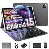 Raemond 10 Inch Tablet Android 15 with Keyboard, 24GB RAM + 128GB ROM (1TB Expand), T615 Octa-Core, 1280x800 IPS HD Display, 5MP+8MP Dual Camera, 6000mAh, Mouse, Widevine L1, GPS