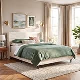 GAOMON King Size Bed Frame, Velvet Upholstered Platform Bedframe with Wingback Headboard, No Box Spring Needed, Wood Slats, Easy Assembly, Beige