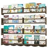 ECOOCE 34Inch Nursery Bookshelves,Set of 4,Wall Floating Shelf Kids Coat Rack with 6Hooks,Hanging Book Shelf for Baby Nursery Room Décor (Dark Brown, 34)