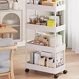 gibxiyza Utility Cart Rolling Cart Trolley Cart with Wheels Kitchen Cart Snack Cart Office Organization Multi-Tier Shelves Design Easy Assembly Multifunctional Storage Trolley White 4-Layers