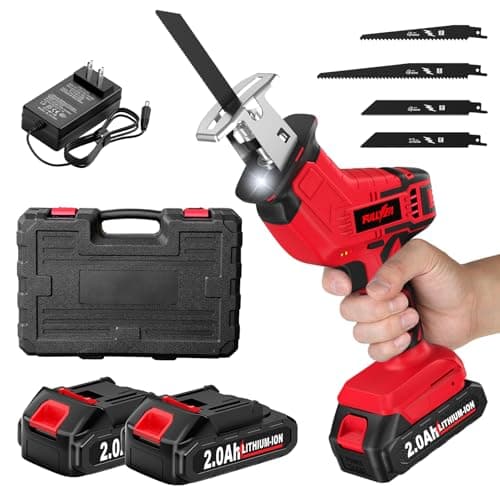 FULLYEA Cordless Reciprocating Saw, 0-3500 RPM Electric Saws with 4 Blades & 2*2.0Ah Batteries, Tool‑Free Blade Change, Handheld Saw Lightweight, Battery Reciprocating Saws for Cutting Wood PVC Pipe