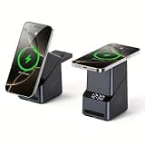 4 in 1 Magnetic Wireless Charger Station,180° Rotating 15W Fast Charging Stand with Digital Clock for iPhone Apple Watch AirPods