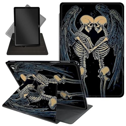 for Amazon Kindle Fire Max 11 Case (2023 Release 13th Generation),360 Degree Rotating Stand Protective Cover with Auto Up/Sleep Feature for Kindle Fire Max 11 Tablet,Two Skeleton Angels in Love