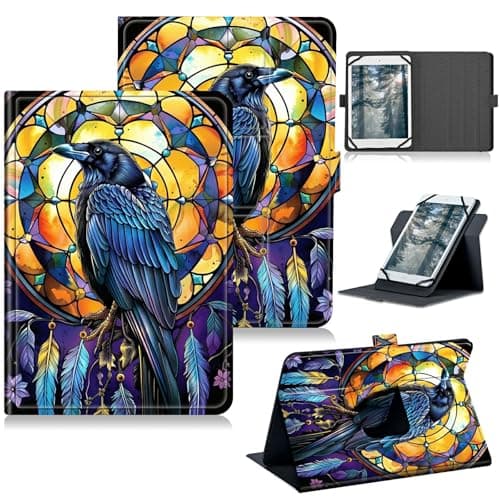 RWUTYTIUL for Alcatel Joy Tab 2 8 Inch 2020 Release (Model: 9032Z) Universal Tablet Case, 360 Degree Rotating Kickstand Protective Stand Case with Multiple Viewing PU Leather Shell Case, Glass Eagle