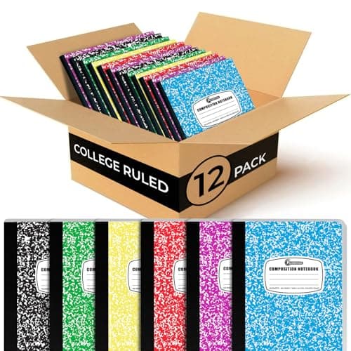 Rosmonde 12 Pack Bulk Composition Notebooks College Ruled, 200 Pages (100 Sheets), 9-3/4 x 7-1/2, Hard Cover College Ruled Notebooks, Assorted Colors Composition Notebook For School, Colors May Repeat