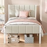 VASAGLE Twin Bed Frame with Upholstered Headboard, Metal Bed Frame Twin Size with Footboard, 550 lb Weight Capacity, Steel Slats, Easy Assembly, No Box Spring Needed, Cappuccino Beige URMB983W01V1
